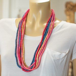 Vintage Wood Bead Rainbow Pride Tribal Boho Festival Layered Necklace